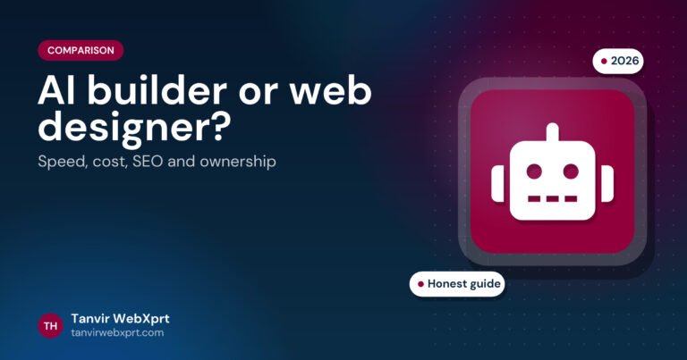 Comparison card: AI website builder vs professional web designer