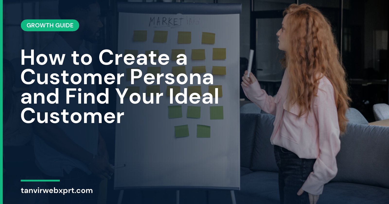 Two business owners mapping their ideal customer persona on a whiteboard