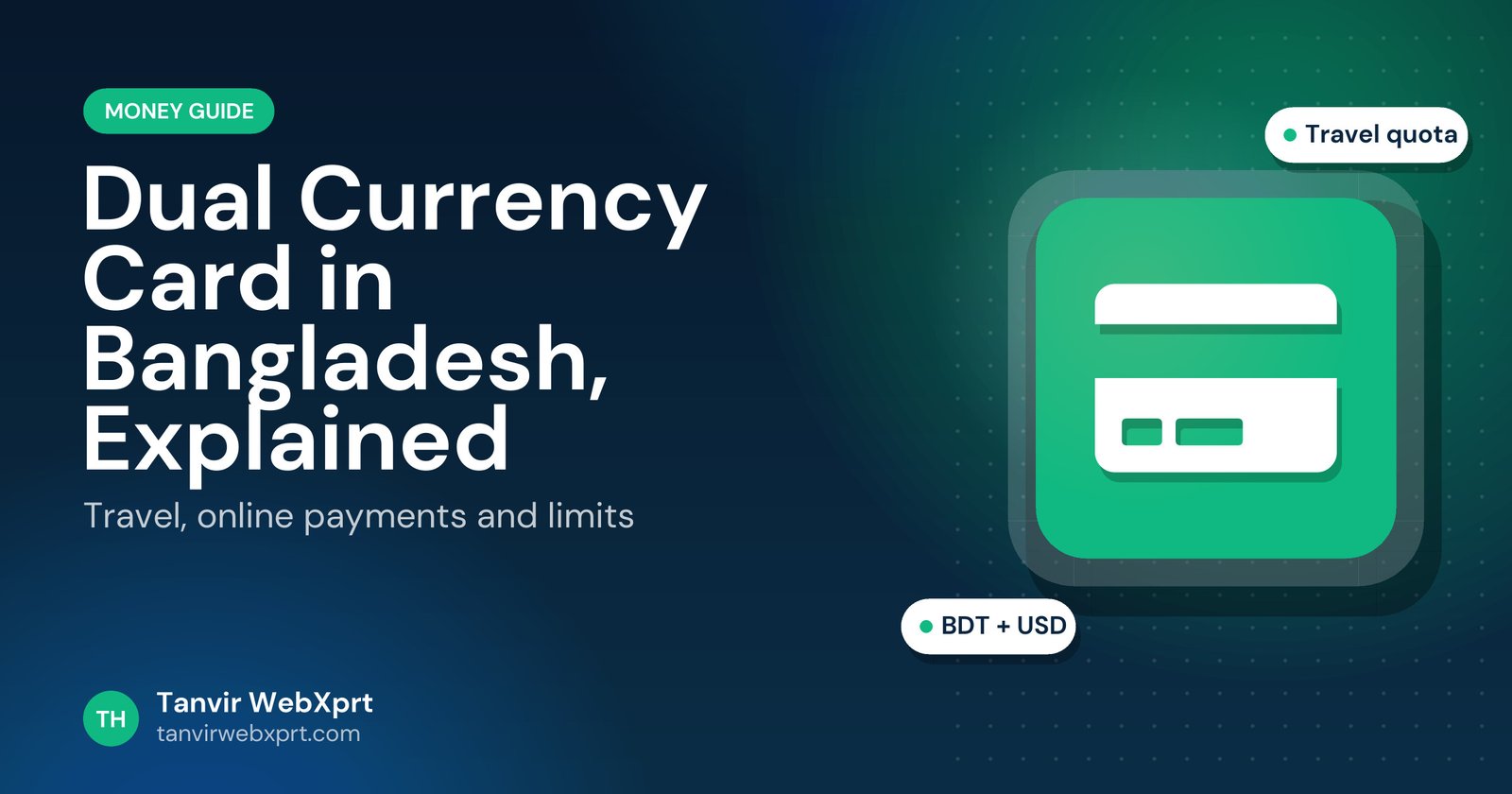 Dual currency card Bangladesh guide cover with a credit card icon