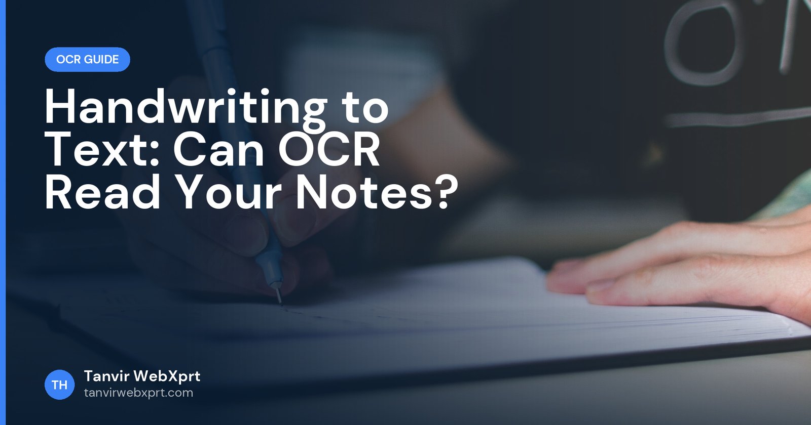 Close-up of a person writing handwritten notes in a notebook with a blue pen