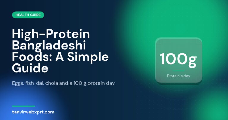 High-protein Bangladeshi foods guide with a sample day of meals