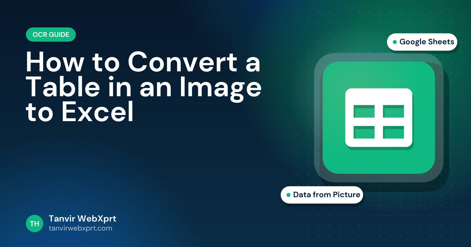 Convert a table in an image to Excel guide cover with a table icon