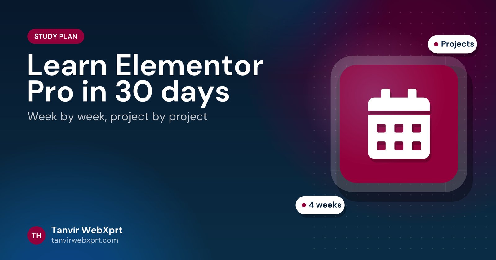 Card: learn Elementor Pro in 30 days study plan