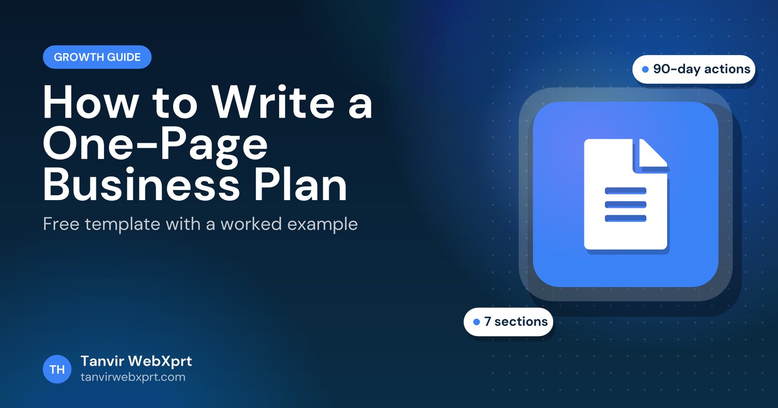 One-page business plan template guide cover with a document icon