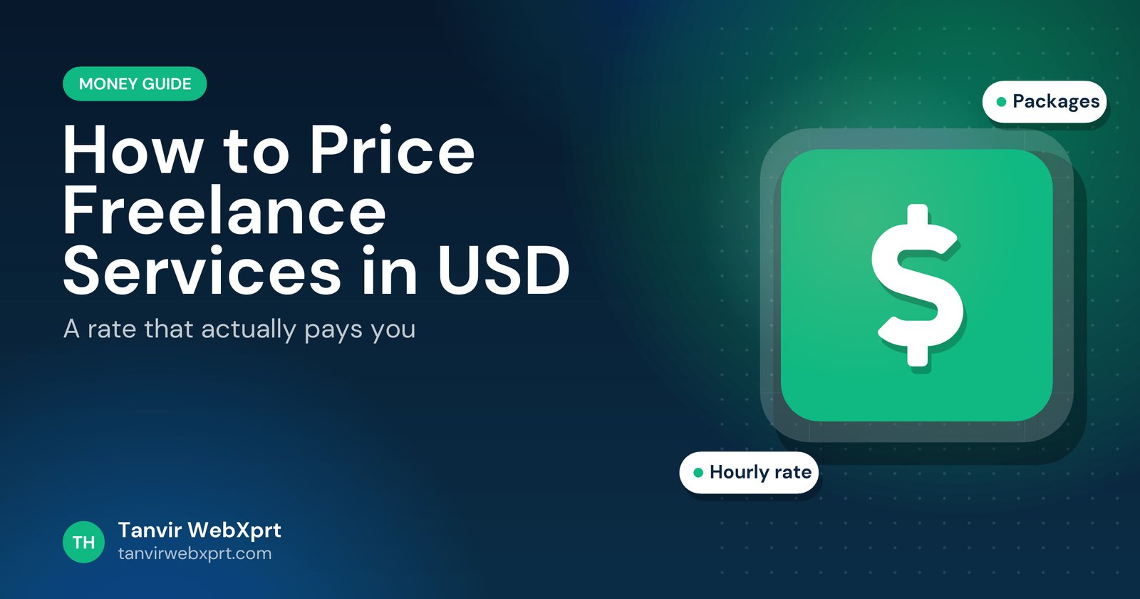 How to price freelance services in USD guide cover with a dollar sign icon