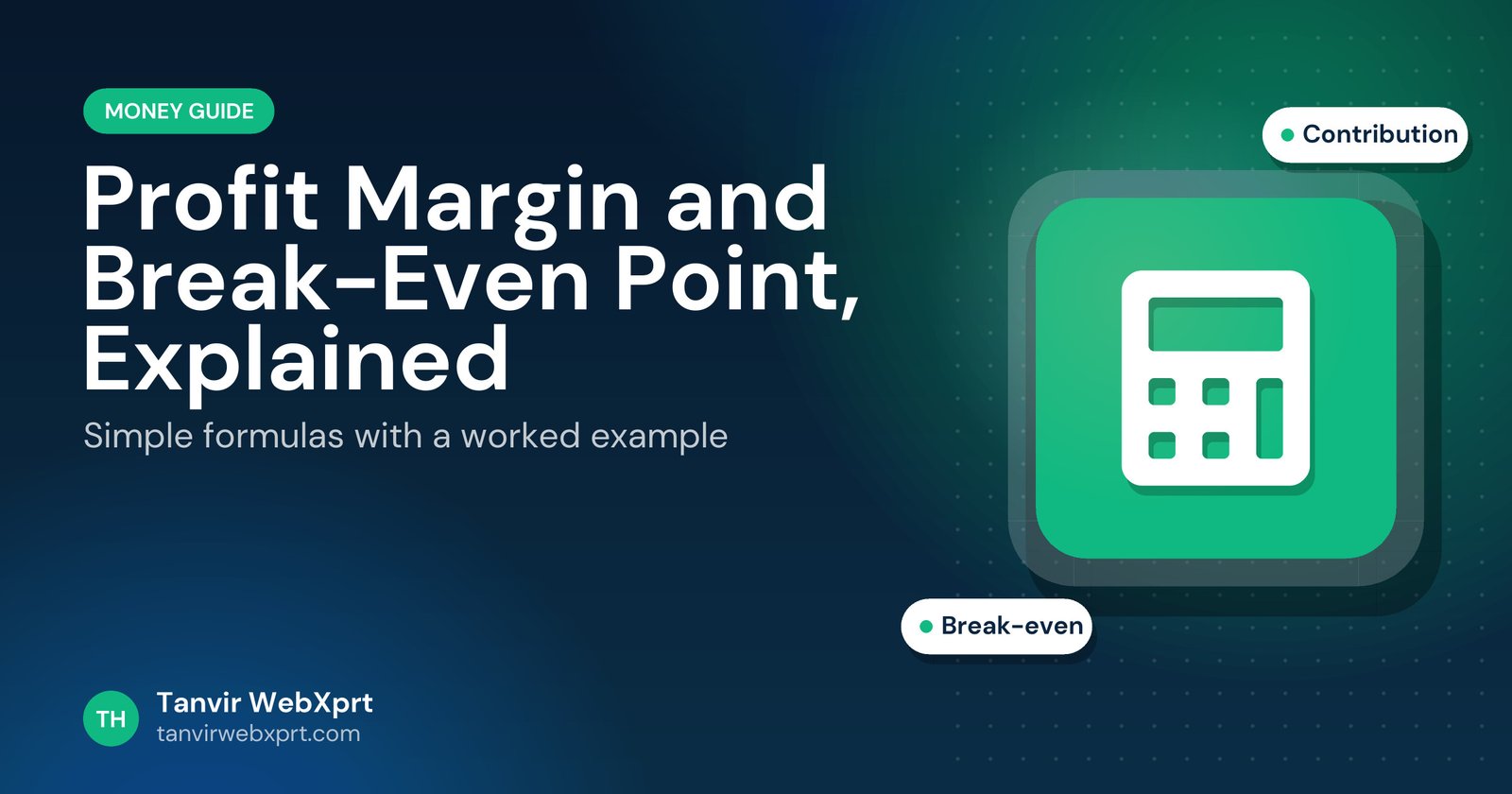 Profit margin and break-even point guide cover with a calculator icon