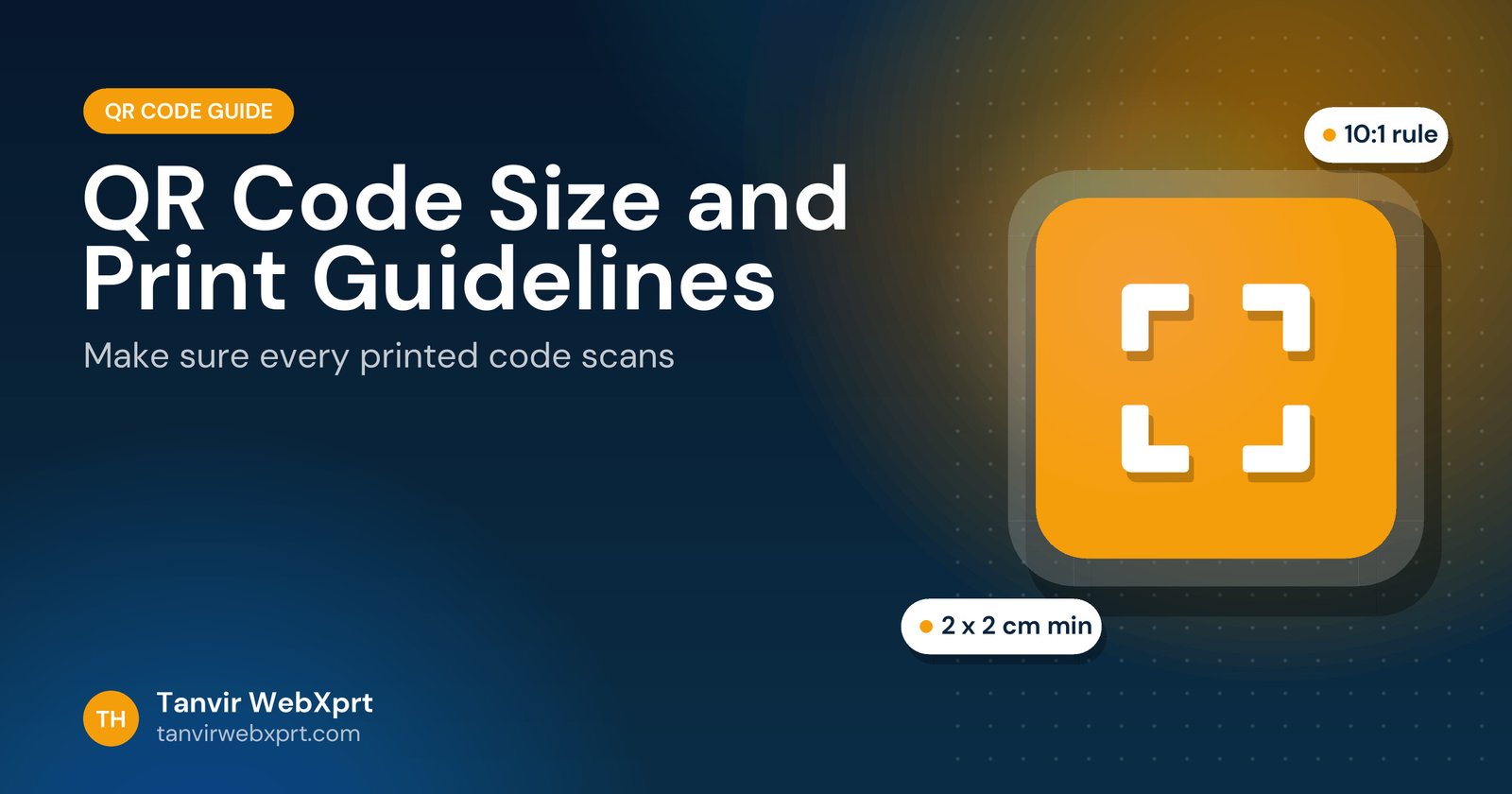 QR code size and print guidelines cover with an expand icon