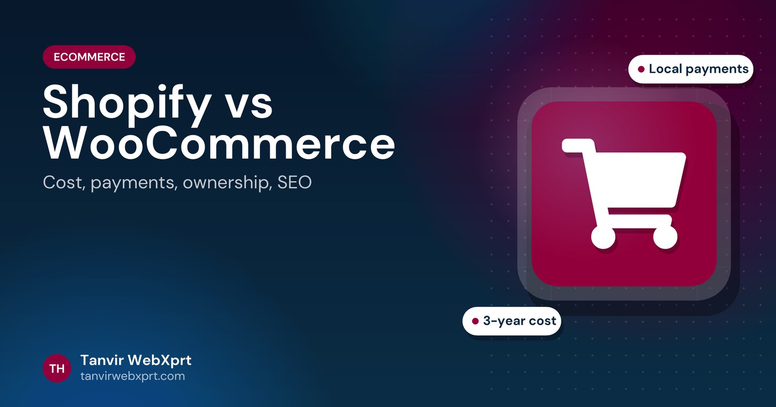 Comparison card: Shopify vs WooCommerce for an online store