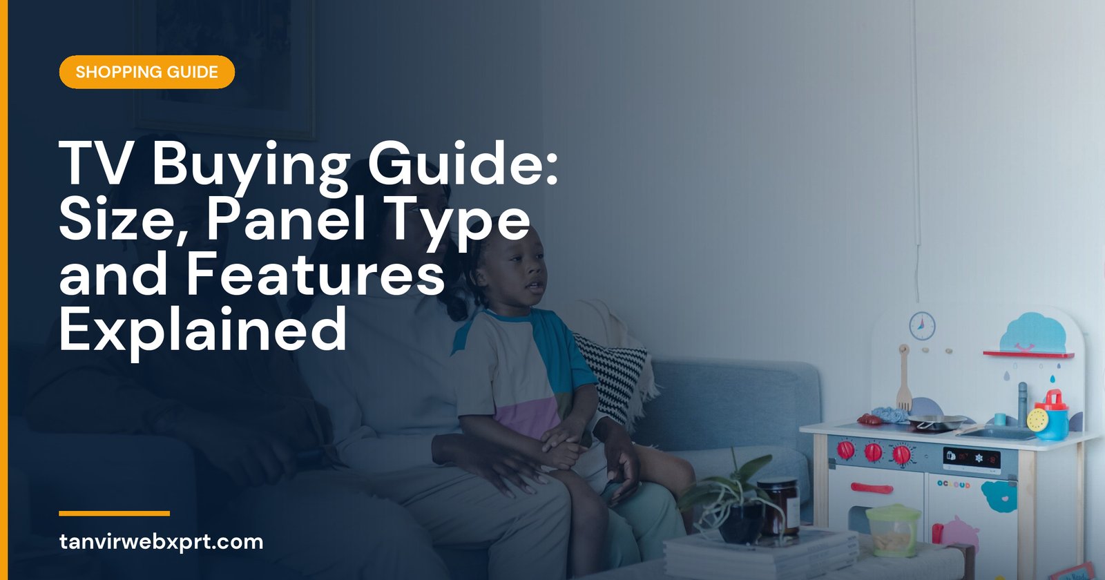 Family watching a large smart TV together in a living room