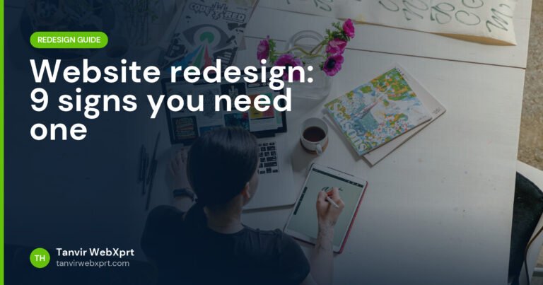 Web designer sketching a website redesign on a tablet next to a laptop