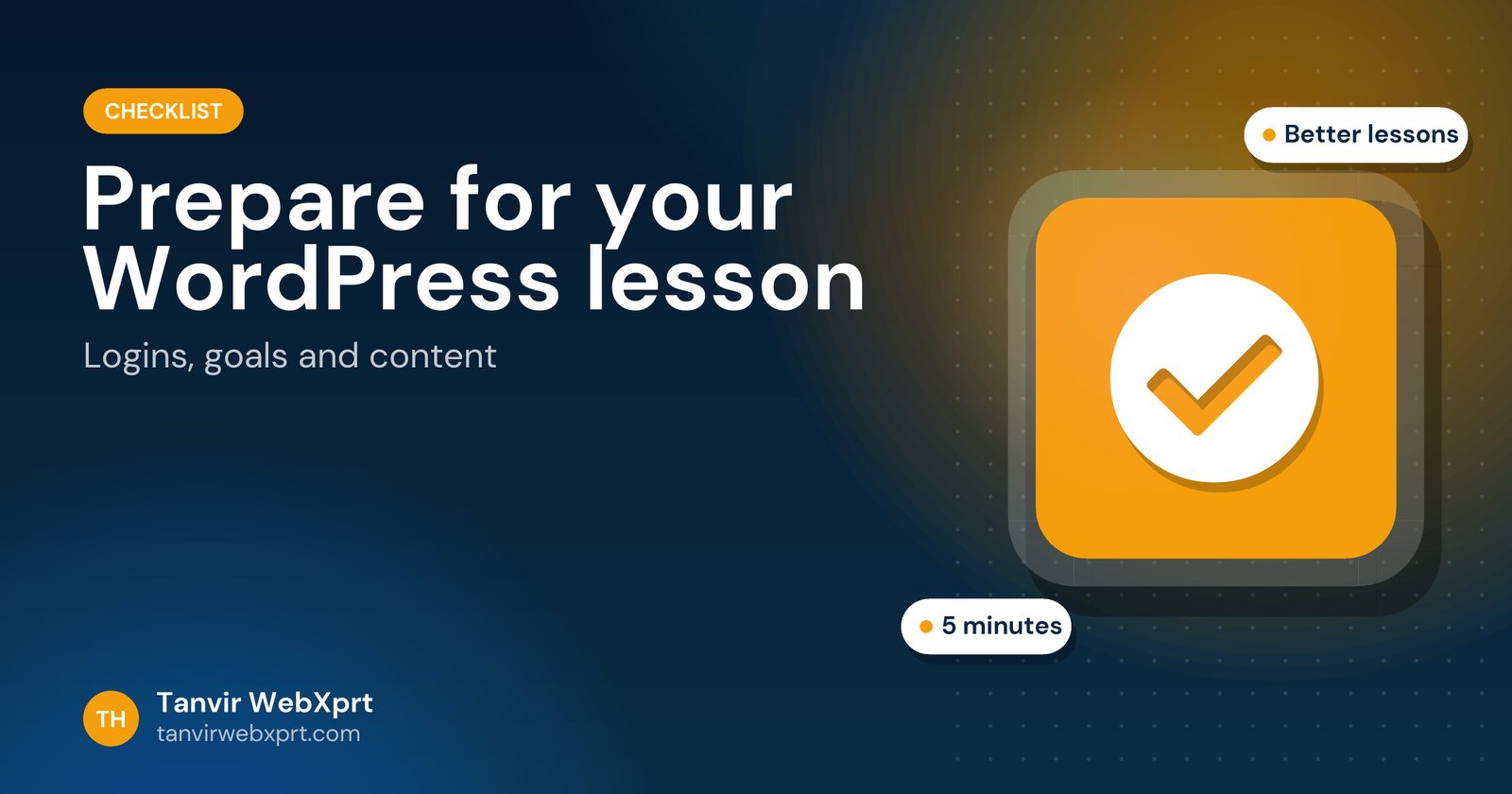 Card: checklist to prepare before a WordPress lesson
