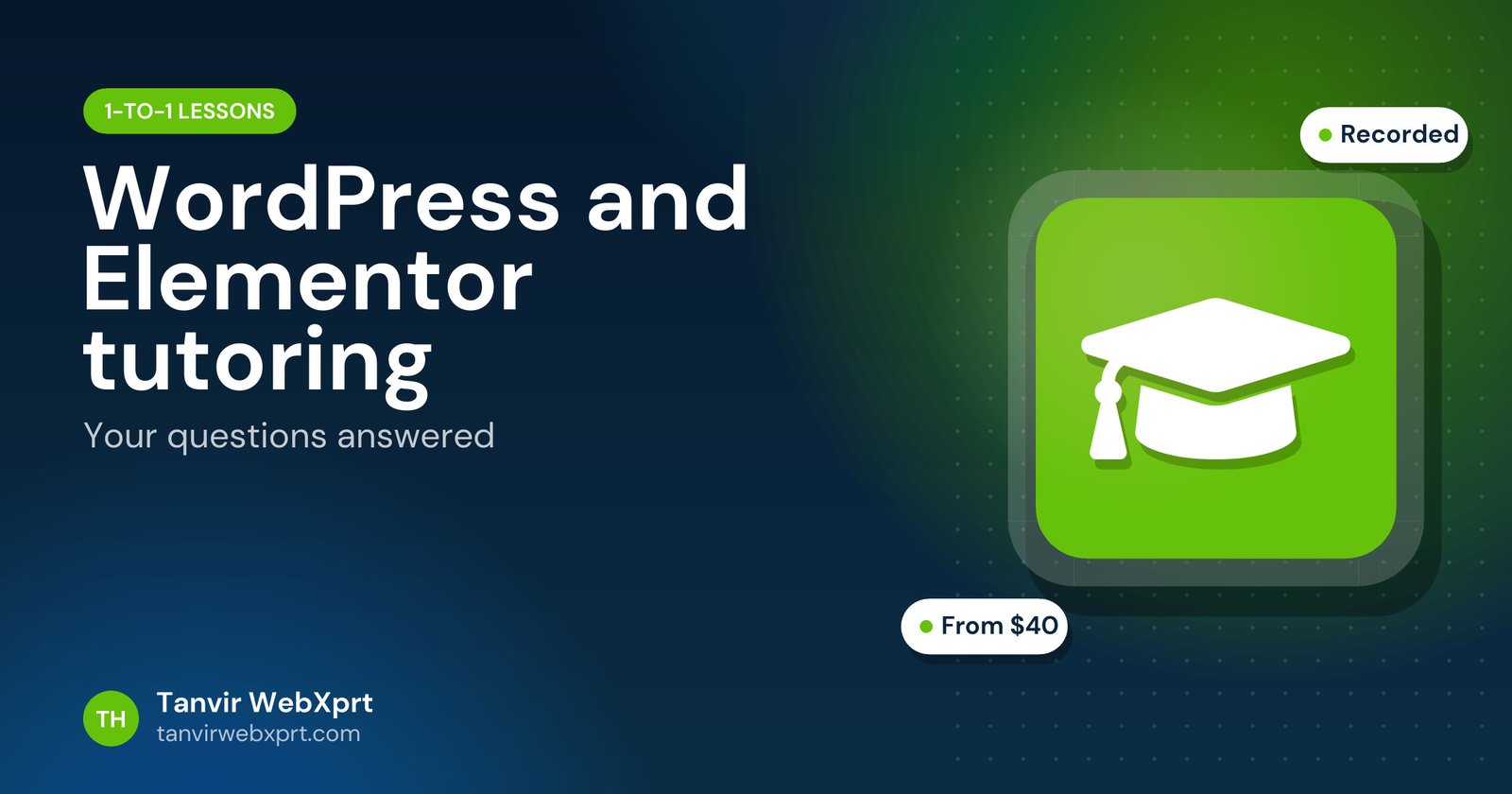 Card: WordPress and Elementor tutoring questions answered